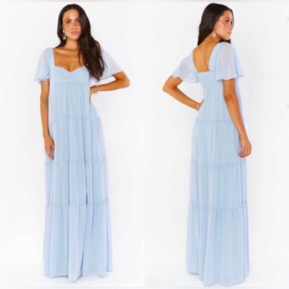 Show Me Your Mumu Nicole Maxi Dress Chiffon Steel Blue size XL